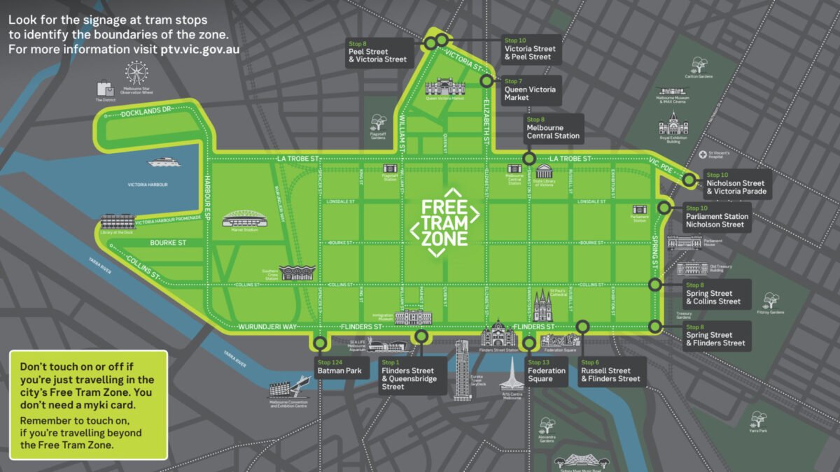 Melbourne Free Tram Zone map