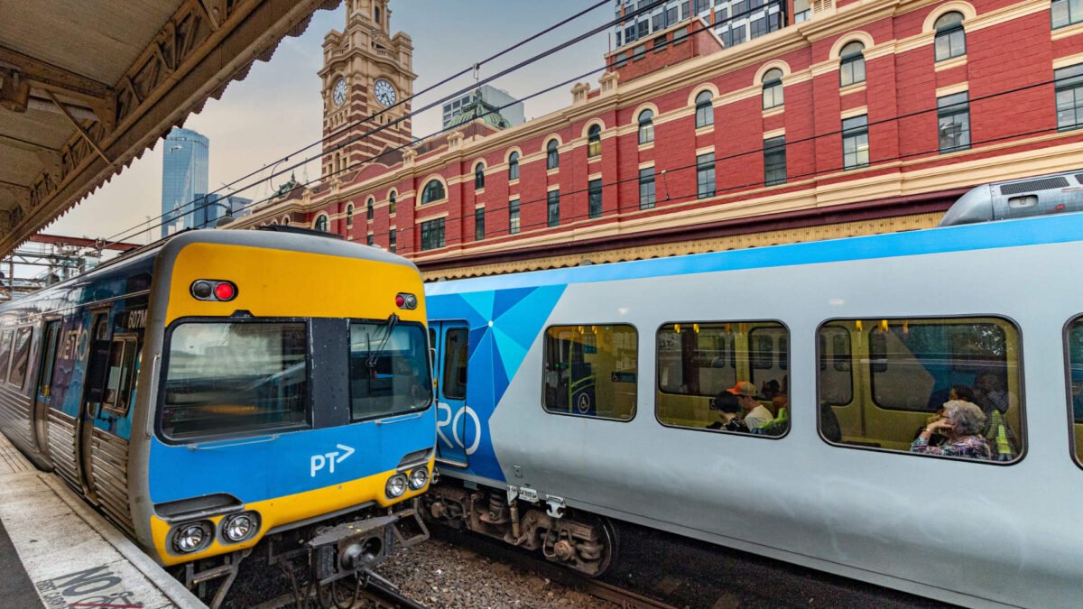 Melbourne trains at Flinders Street Station in Melbourne